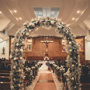 Bride and Groom Inside the Church With Wedding Setup